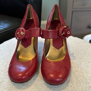 Red leather Mary Jane heels